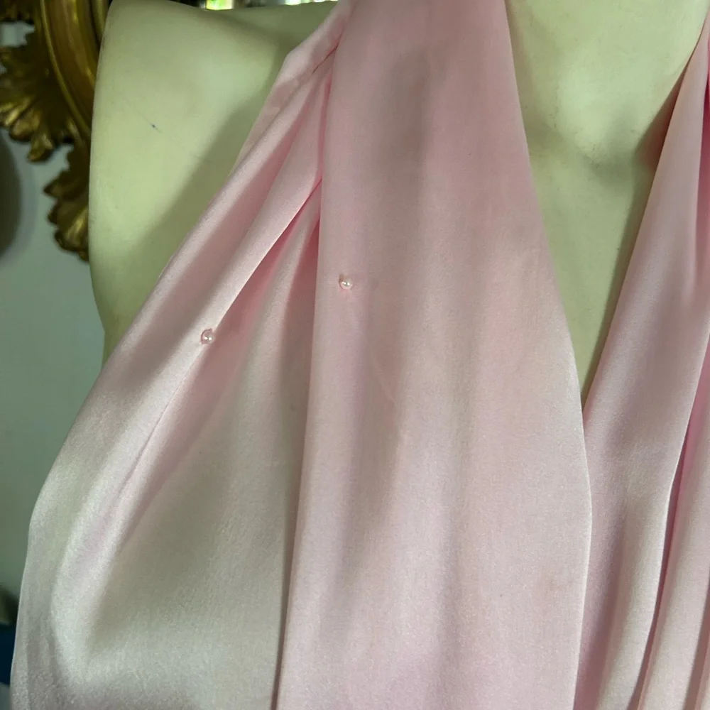 Long Pink Scarf w Pearl Accents and Fringe